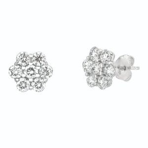 3.50 Carat Natural Diamond Flower Earrings G SI 14K White Gold